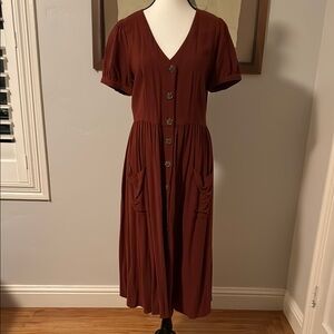 Brown Tiered Flutter Sleeve Midi Sundress